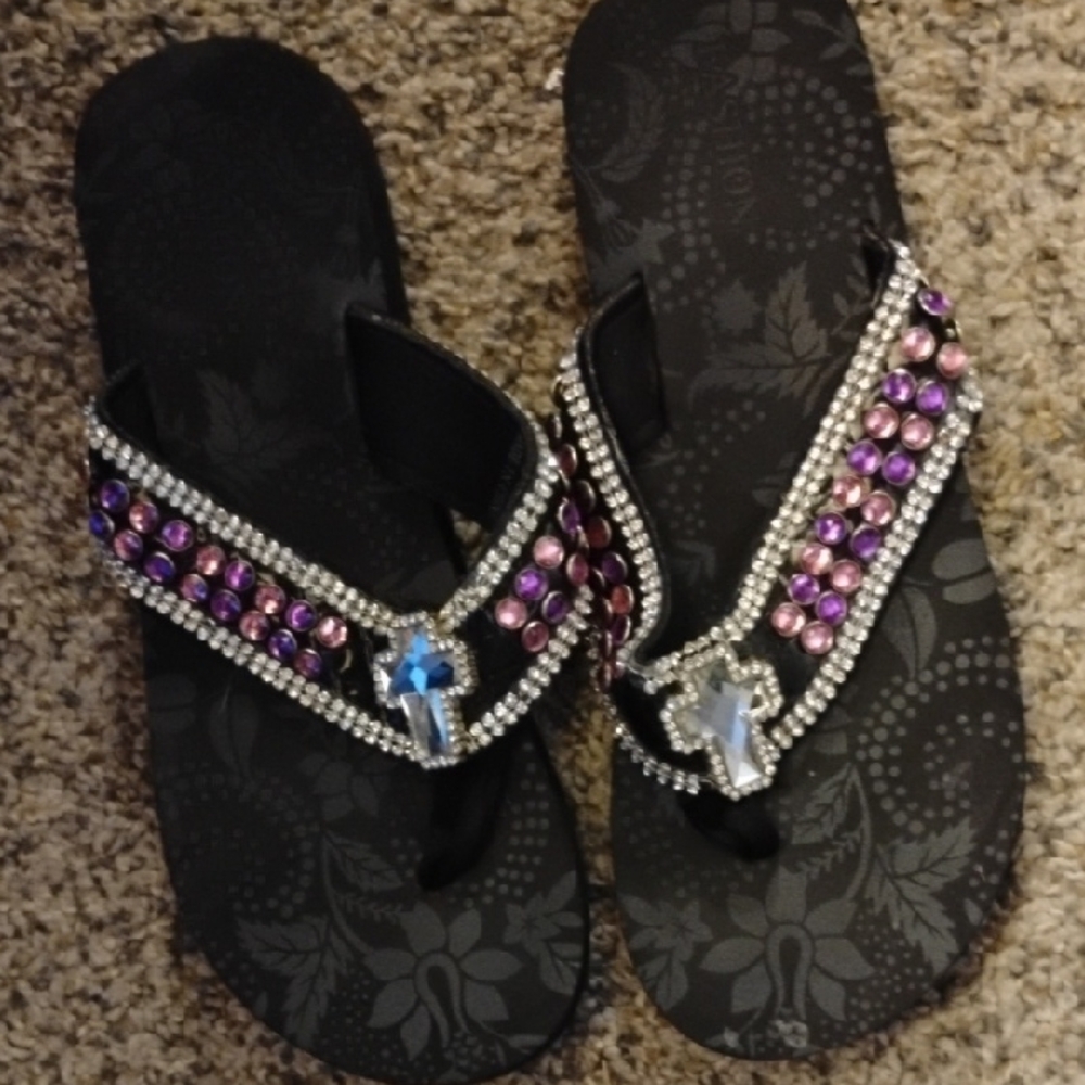 Chic Black and Purple Embellished Women's Sandals